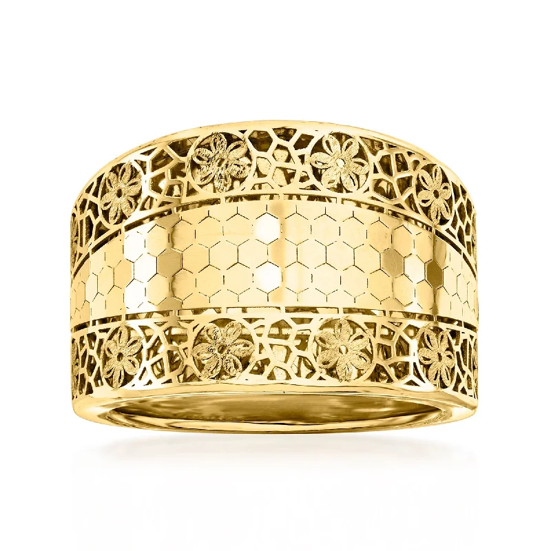 Rings with polished onyx for sleek contrast -Ross-Simons Italian 14kt Yellow Gold Floral Filigree Ring