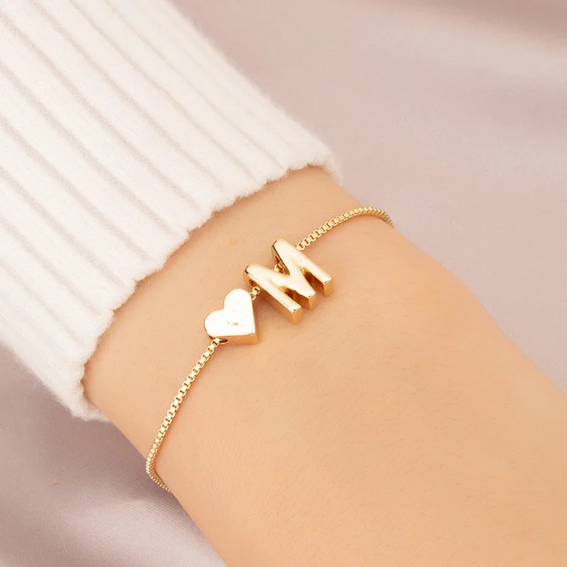 Bracelets with engraved constellations for stargazers -Wholesale Heart 26 Alphabet Alloy Bracelet