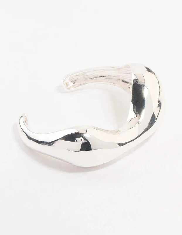 Bangles with polished onyx for bold sleekness -Silver Plated Molten Wrist Cuff Bracelet