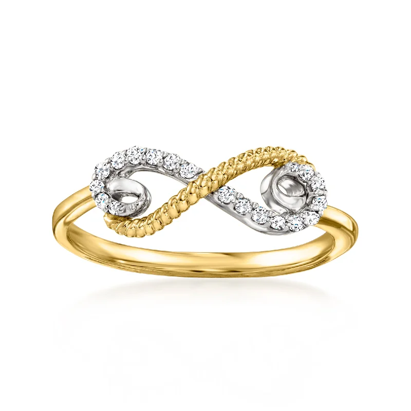 Chunky rings with hammered gold band texture -Ross-Simons Diamond Infinity Ring in 14kt 2-Tone Gold