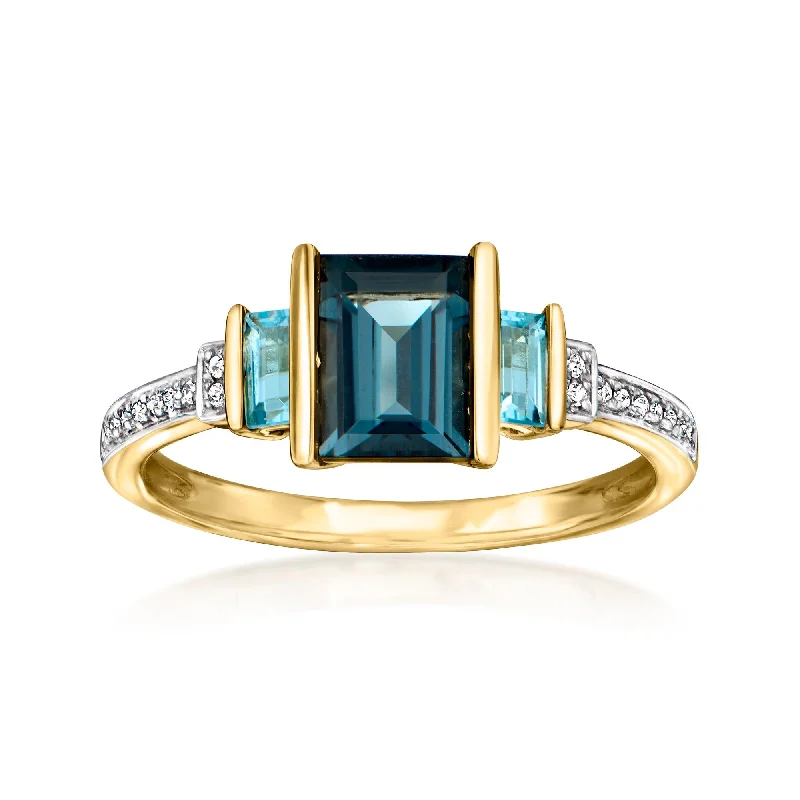 Rings with peridot gems for fresh green -Ross-Simons London and Swiss Blue Topaz Ring With Diamond Accents in 14kt Yellow Gold