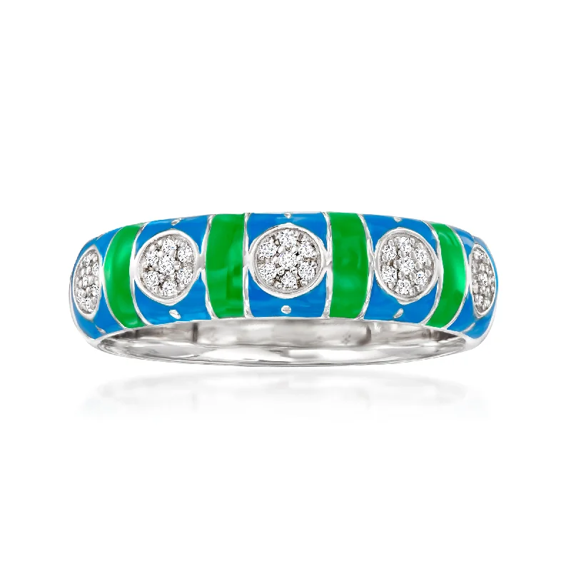 Rings with adjustable bands for perfect fit -Ross-Simons Diamond Ring With Blue and Green Enamel in Sterling Silver