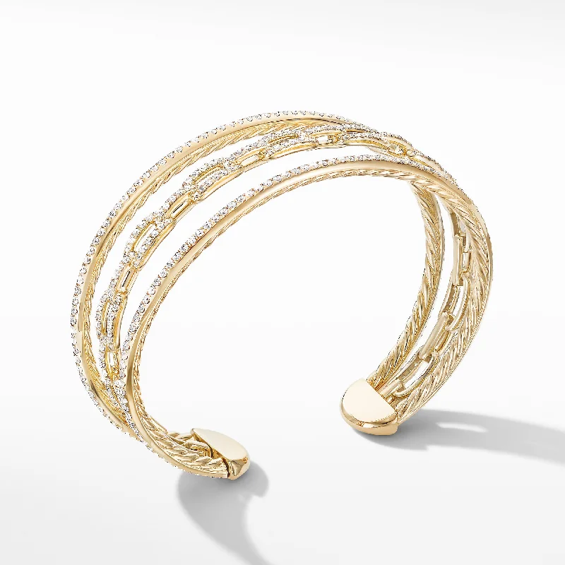 Bangles with blue quartz for cool tones -Stax Three-Row Chain Link Bracelet in 18K Yellow Gold with Diamonds, Size Medium