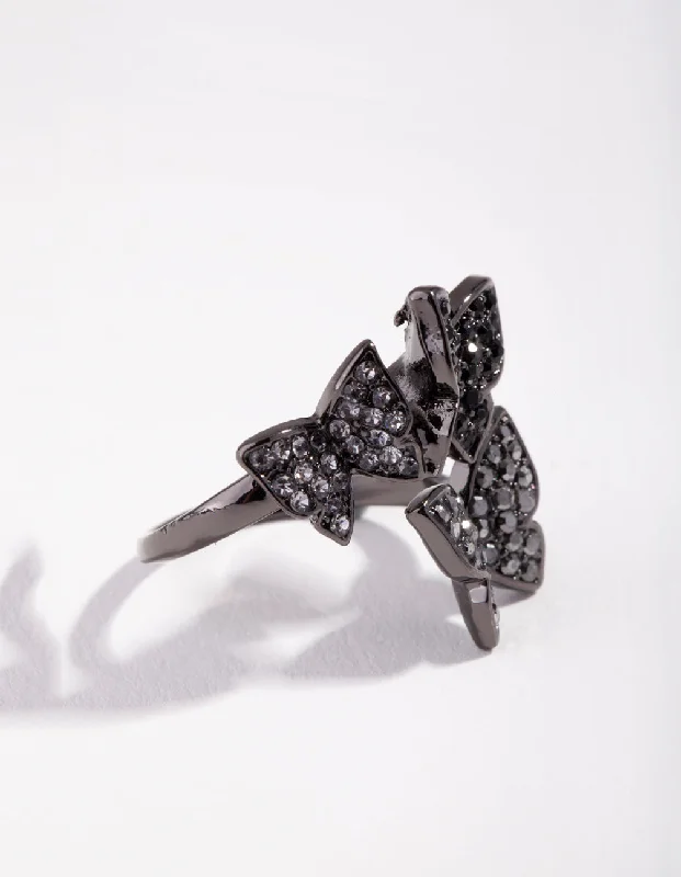 Rings with pave-set gemstones for brilliance -Matte Cluster Butterfly Ring