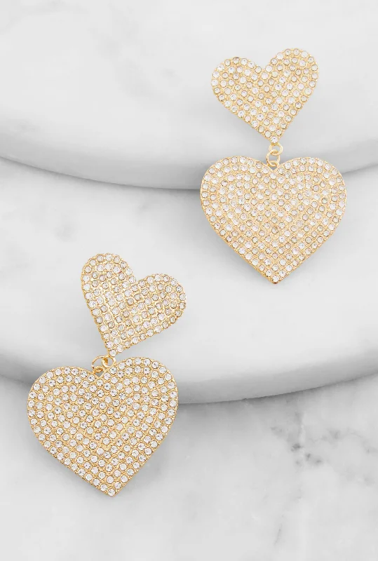 Waterproof Drop Earrings for Outdoor -Pave Rhinestone Heart Drop Earrings