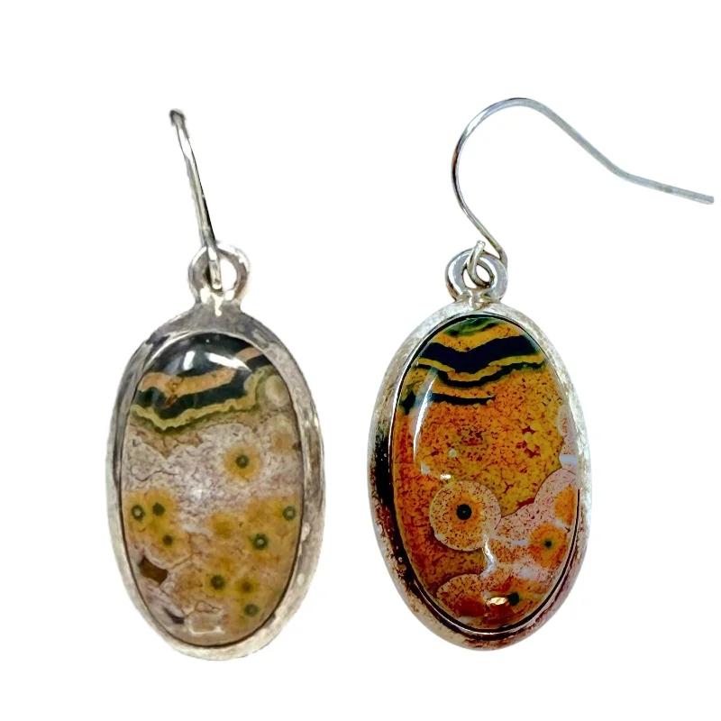 Drop Earrings with Enamel Coating -Jasper & Sterling Silver Earrings By Unbranded