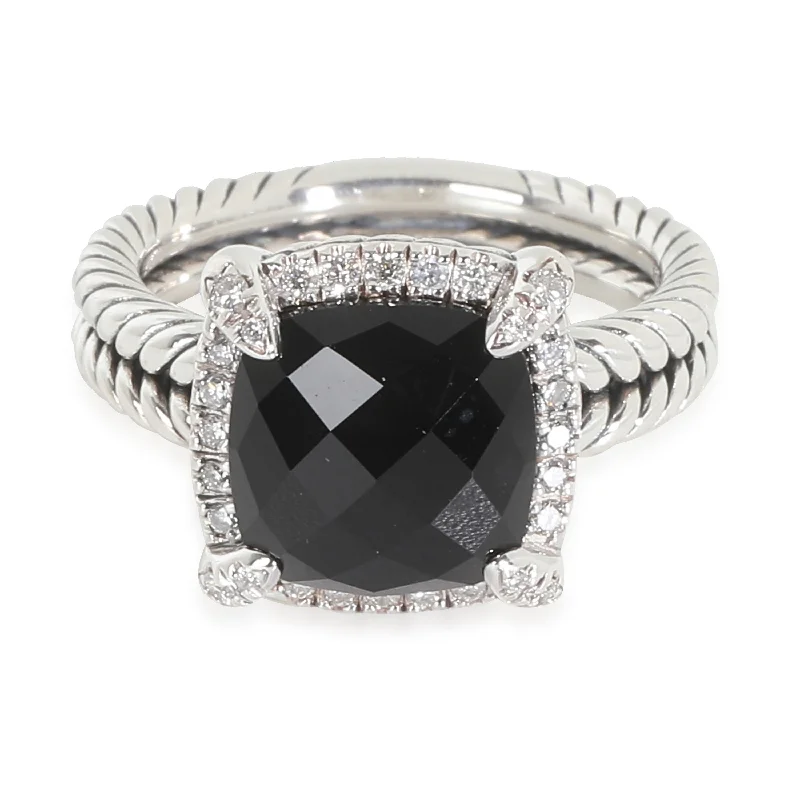 Rings with sunstone gems for fiery sparkle -David Yurman Chatelaine Onyx Ring in  Sterling Silver 0.14 CTW