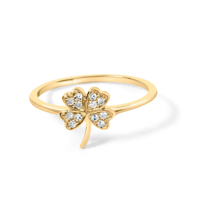 Rings with hammered silver for rustic appeal -10K Yellow Gold Diamond Accent 4 Leaf Clover Ring