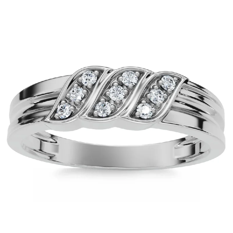 Titanium rings with rugged brushed metal look -Men's Diamond Ring 14k Gold Wedding Ring 9-Stone Lab Grown