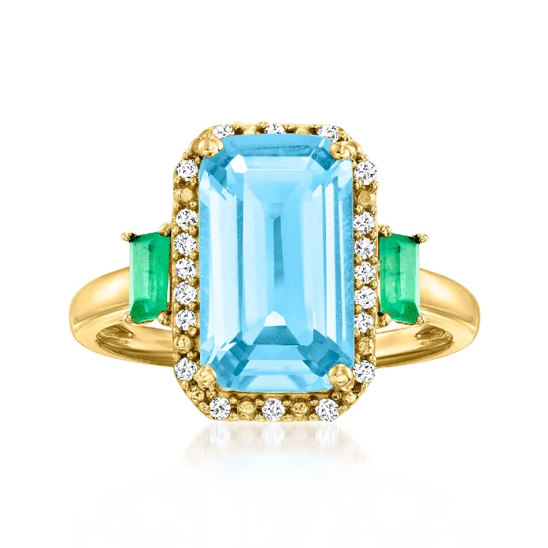 Rings with engraved constellations for stargazers -Ross-Simons Swiss Blue Topaz and . Emerald Ring With . Diamonds in 14kt Yellow Gold