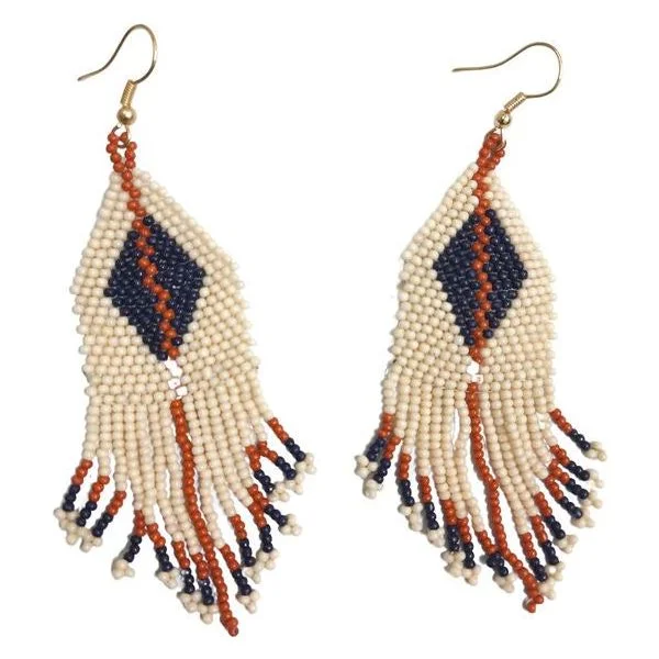 Detachable Drop Earrings with Charms -Saya Beaded Cream & Navy Earrings