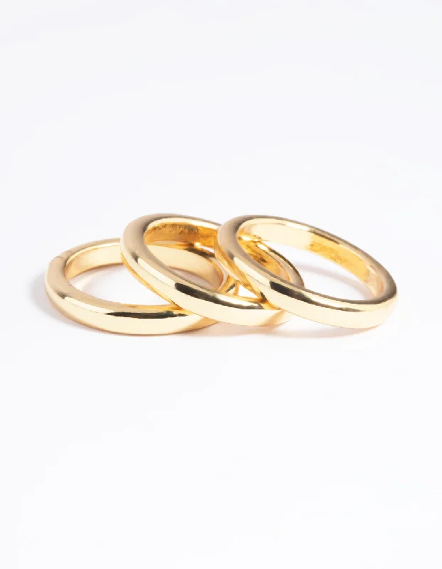 Rings with vintage-inspired rose-cut diamonds -Gold Plated Triple Band Ring