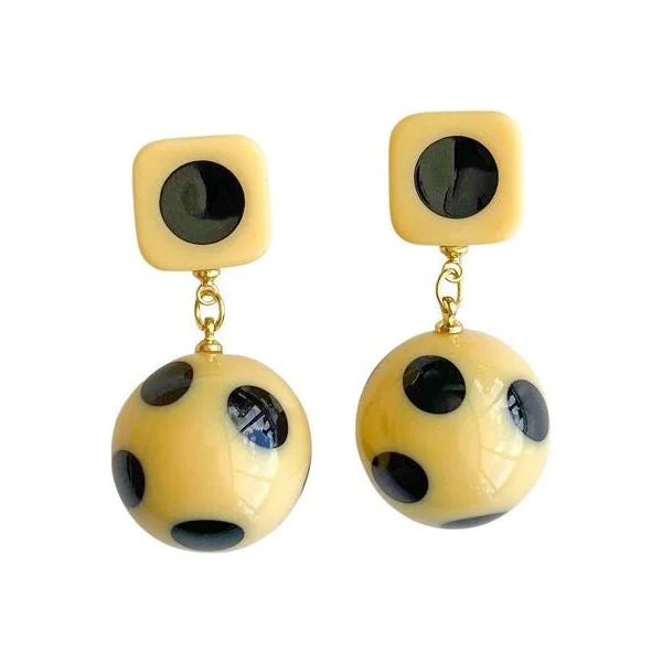 Drop Earrings for Valentine's Day -Brooke Dot Ball ER Beige & Black Earrings