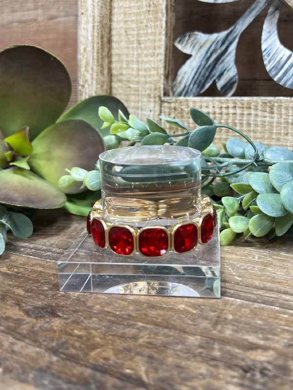 Bangles with bold hematite for metallic shine -Marshall Red Rhinestone Bracelet