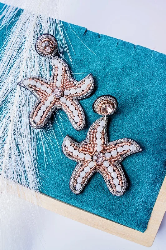 Small Drop Earrings for Delicate -SALE! Starfish Faceted and Seed Bead Earrings