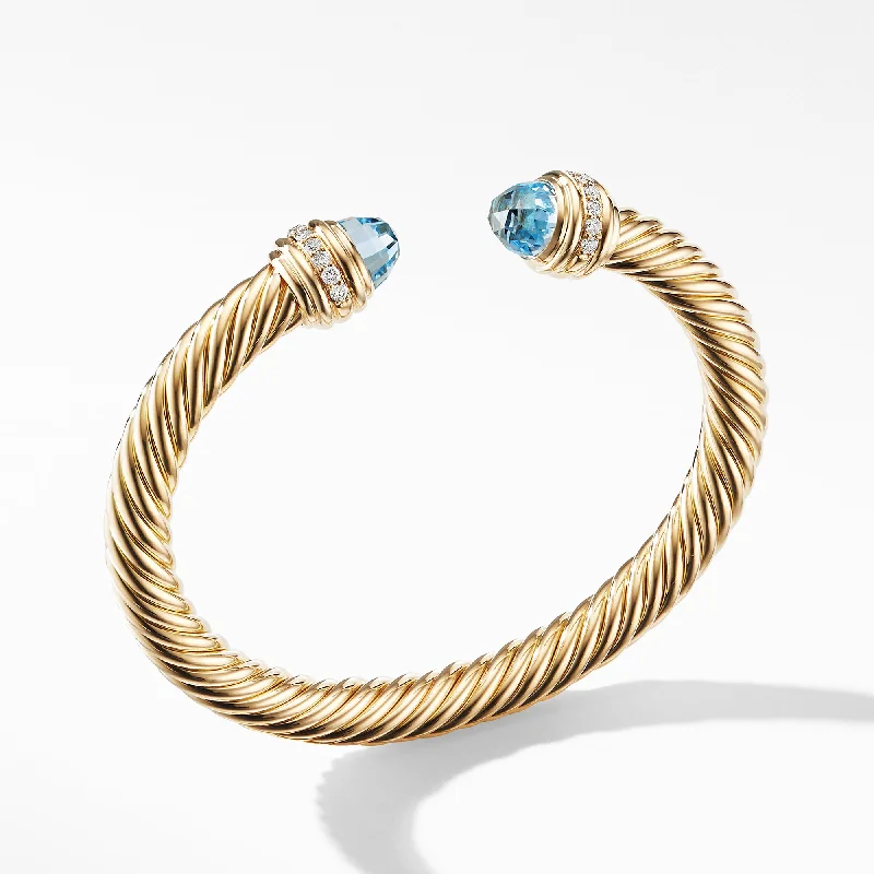 Rose gold bracelets with sleek minimalist designs -Cable Bracelet in 18K Gold with Blue Topaz and Diamonds, Size Medium