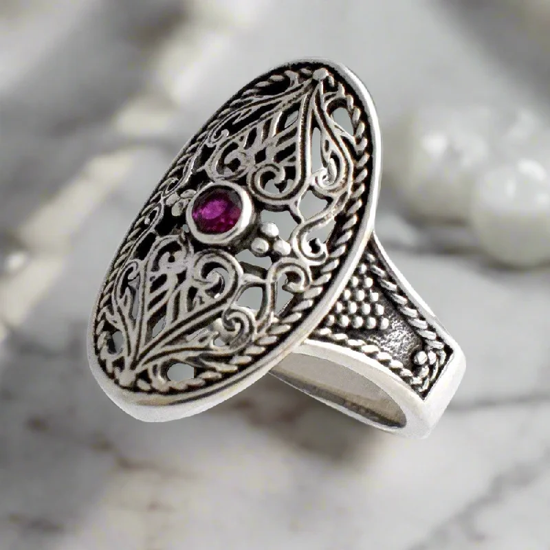 Rings with polished opal for iridescent beauty -Byzantine Ring in Sterling Silver with zircon (DT-02)