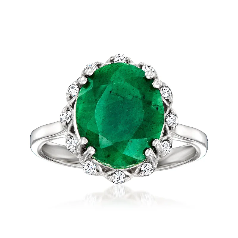 Rings with pave-set gemstones for brilliance -Ross-Simons Emerald Ring With . White Topaz in Sterling Silver