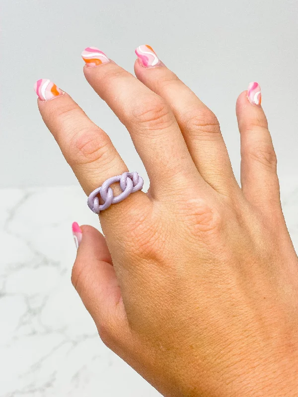 Minimalist rings with tiny diamond dot accents -Chunky Chain Link Ring - Lavender