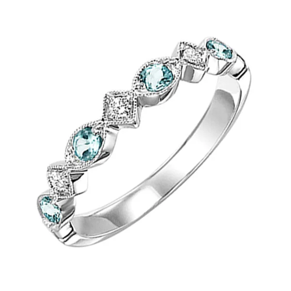 Rings with aquamarine stones for ocean charm -14KT WHITE GOLD DIAMOND (1/20CTW) & BLUE TOPAZ (1/6 CTW) RING