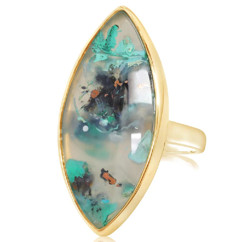 Rings with mandala engravings for spiritual vibe -14K Yellow Gold Confetti Chrysocolla Ring