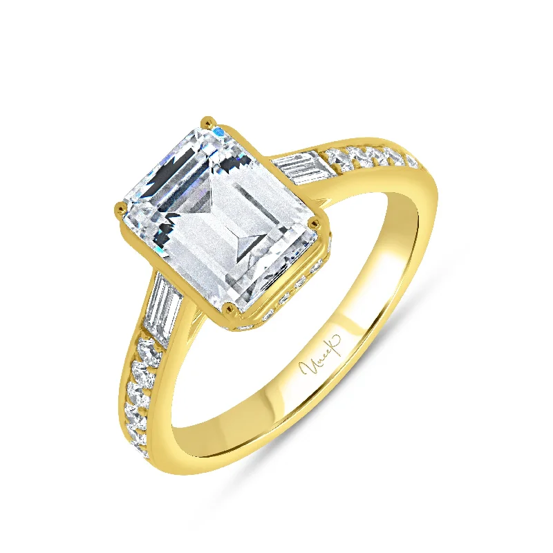 Rose gold rings featuring delicate pearl inlays -0.58ctw Emerald Cut Bezel Engagement Ring