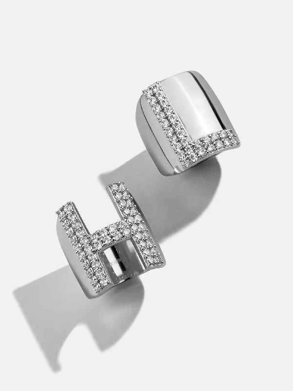 Stackable rings with mixed metal finishes -Custom Pave Initial Ring - Silver