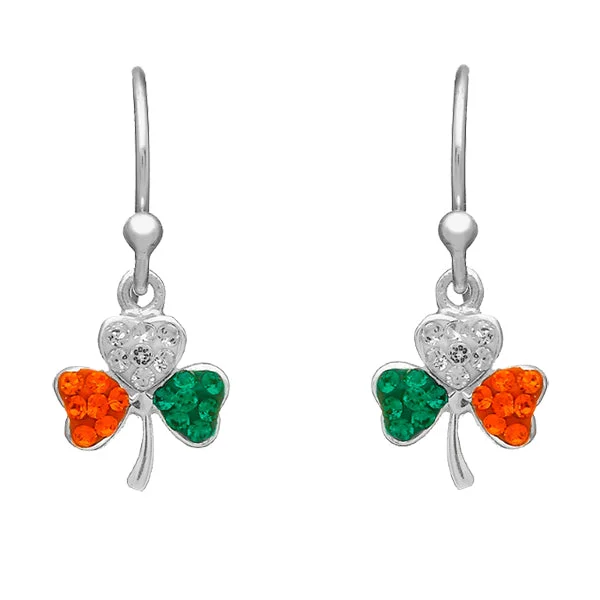 Lead Free Drop Earrings for Health -Shamrock Drop Earrings with Color CZ Stones