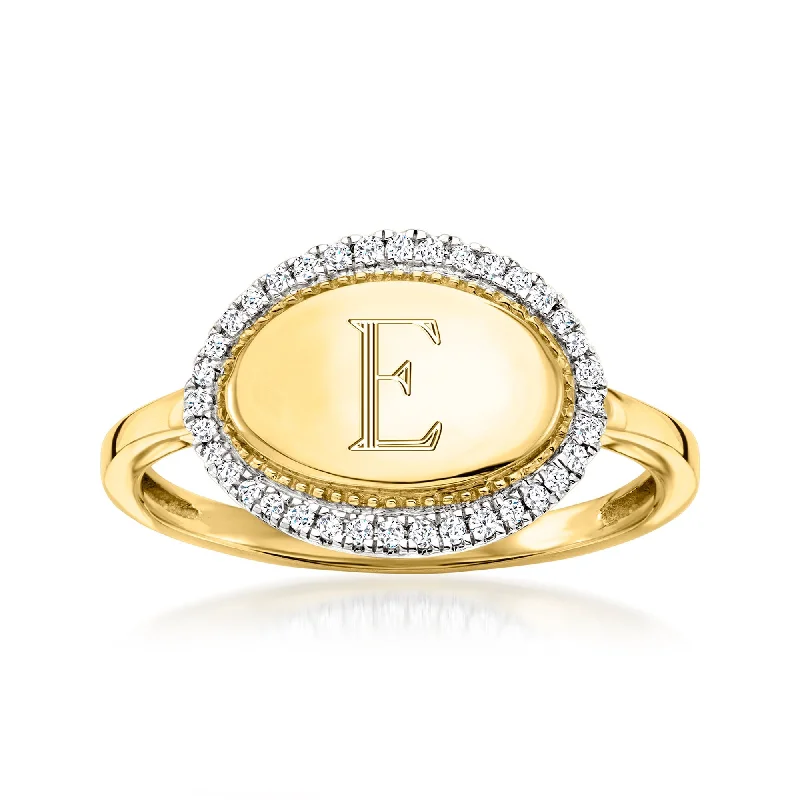 Rings with raw topaz for icy charm -RS Pure by Ross-Simons Diamond Personalized Oval Ring in 14kt Yellow Gold