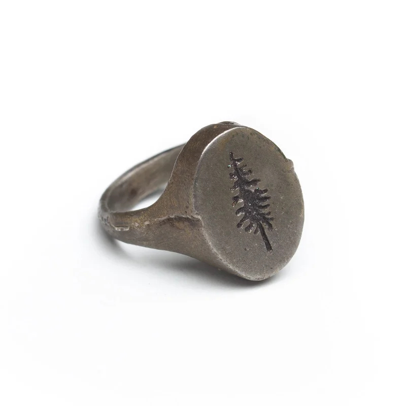 Rings with blue quartz for cool tones -Rustic Tree Signet Ring in Shibuichi