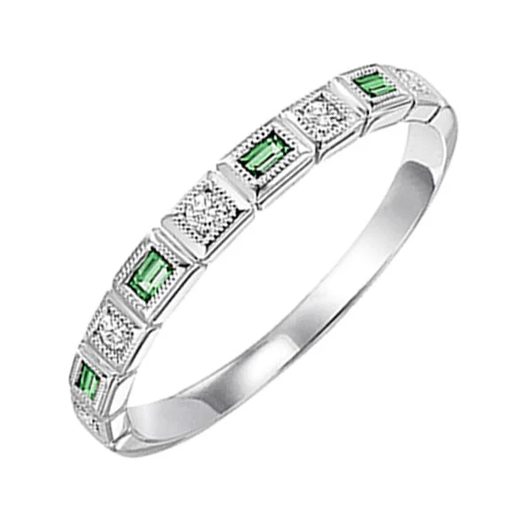 Rings with mandala engravings for spiritual vibe -14KT WHITE GOLD DIAMOND (1/12CTW) & EMERALD (1/8 CTW) RING