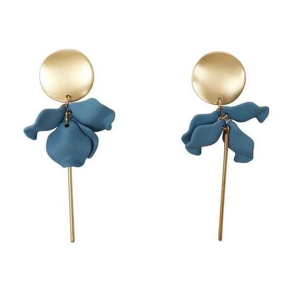 Drop Earrings for Beach Outfit -Raine Floral Drop Blue & Gold Earrings