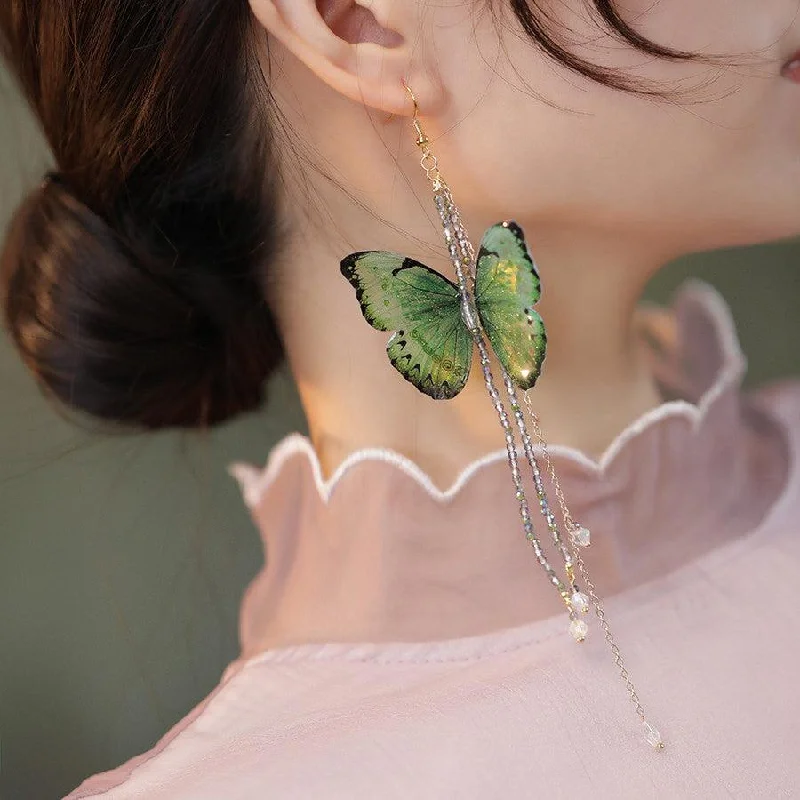 Drop Earrings for Wellness Routine -Women's Fashion Vintage Extra Long Tassel Butterfly Earrings