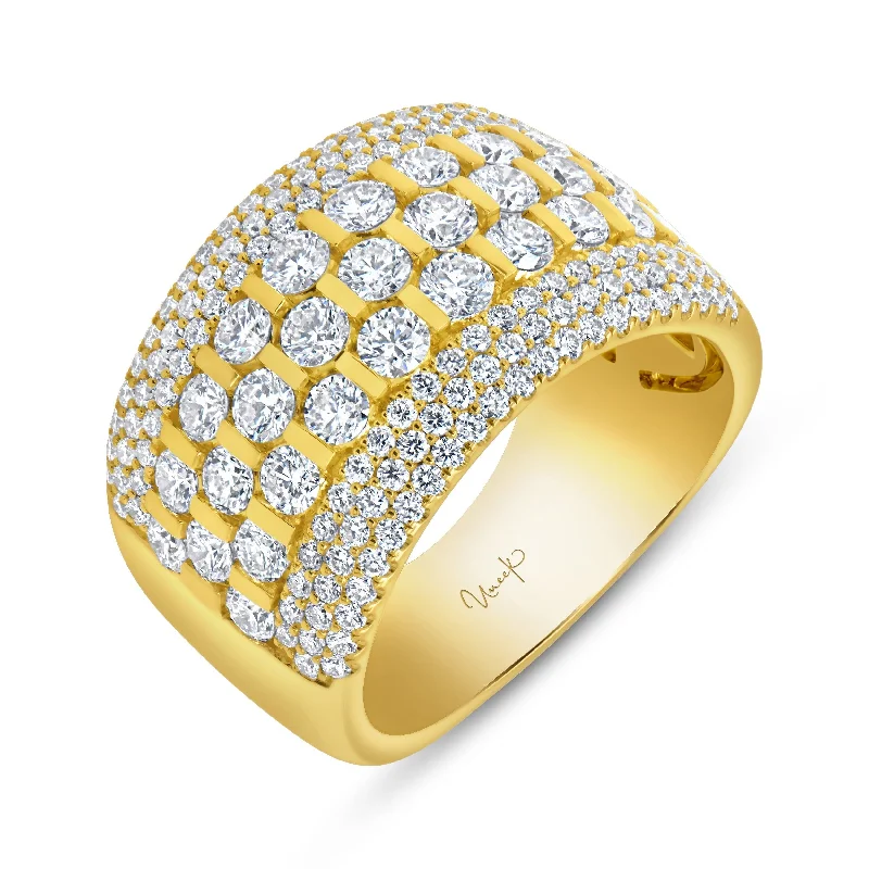 Chunky rings with hammered gold band texture -2.15ctw Multi-Row Diamond Fashion Ring