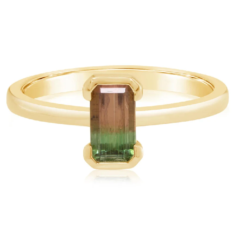 Rings with hexagon-cut stones for trendiness -14K Yellow Gold Bi-Color Tourmaline Ring