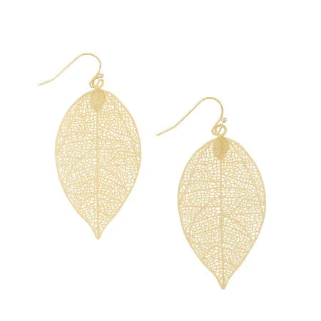 Drop Earrings with Chevron Designs -Tiger Tree Leaf Gold Earrings