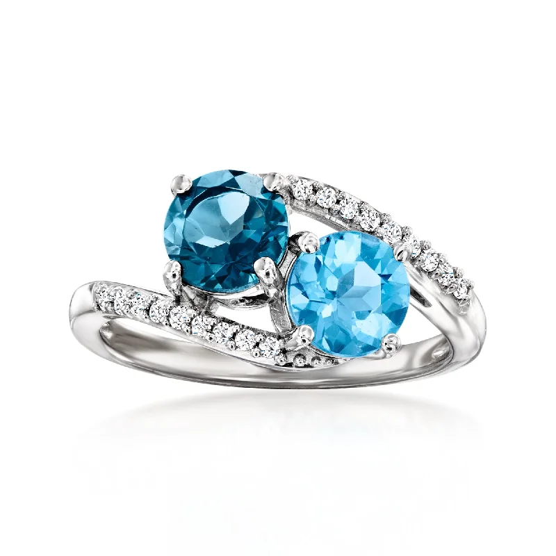 Rings with blue quartz for cool tones -Ross-Simons London and Swiss Blue Topaz Toi Et Moi Ring With . Diamonds in Sterling Silver