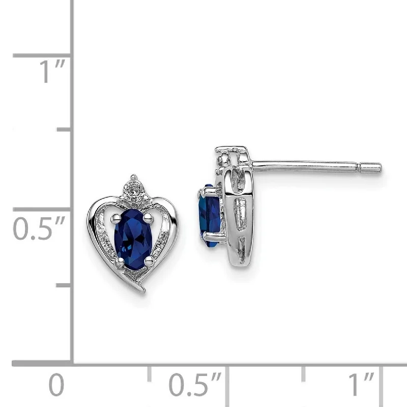 Drop Earrings for Gym Workout -Curata 925 Sterling Silver Polished Open back Post Earrings Created Sapphire and Diamond Earrings - 10x7mm Wide