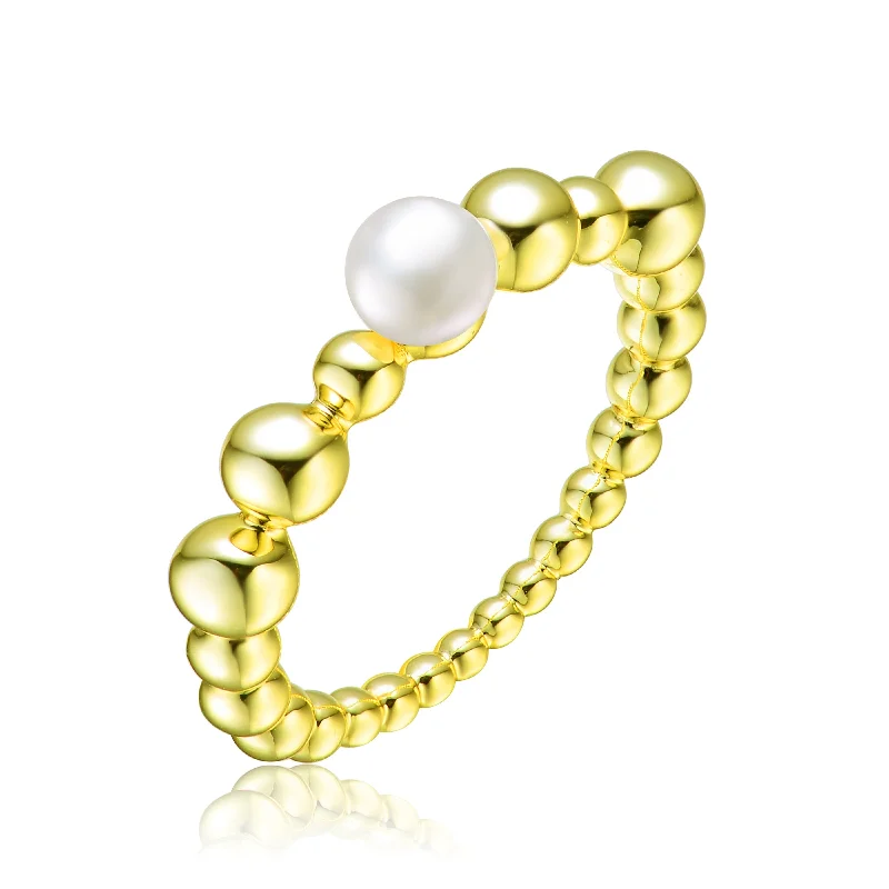 Rings with wave patterns for ocean vibes -GENEVIVE Sterling Silver Gold Plated 4.5MM Fresh Water Pearl Ring