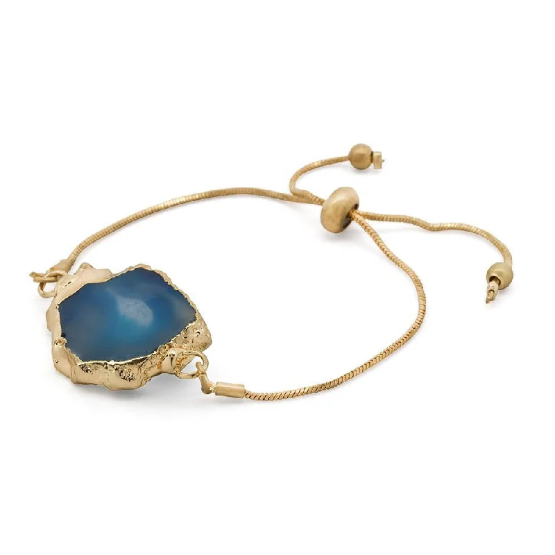 Bangles with raw sapphire for rugged chic -Blue Druzy Adjustable Bracelet Gold Tone