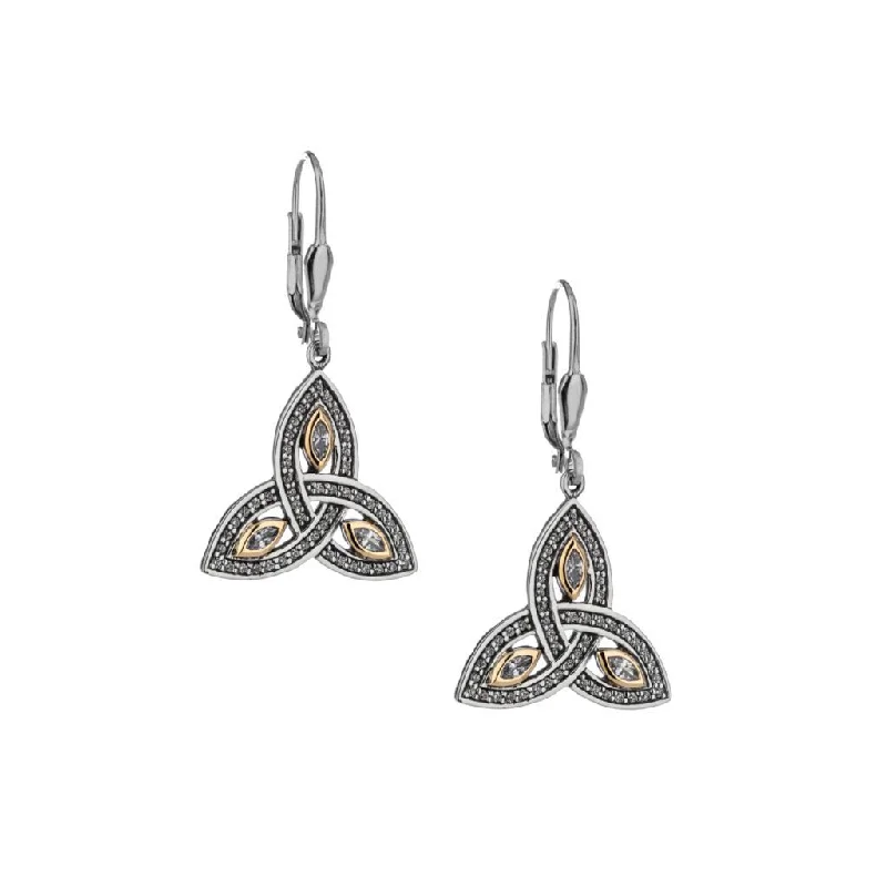 Rhinestone Drop Earrings for Sparkle -Sterling Silver 10k Trinity Marquise CZ & Round CZ Leverback Earrings