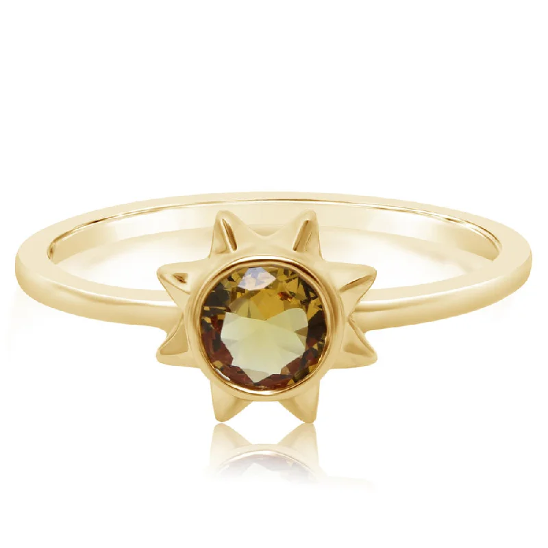 Dainty rings with subtle engraved star motifs -14K Yellow Gold Citrine Sun Ring