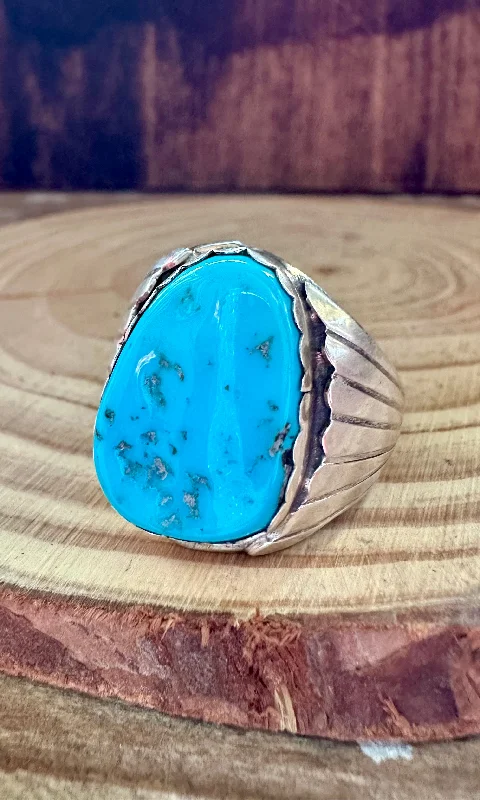 Rings with coral stones for vibrant pop -ALVERY SMITH NAVAJO Blue Turquoise Ring  • Size 12