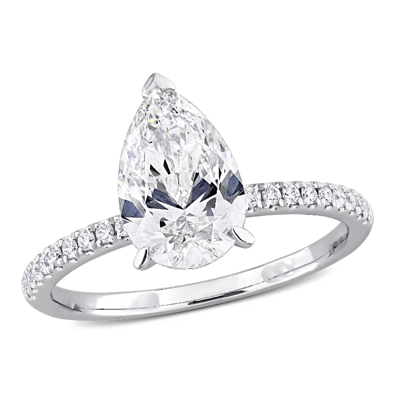 Rings with floral halo diamond arrangements -Created Forever 2 1/6ct TW Pear-Shape Lab-Grown Diamond Engagement Ring in 14k White Gold