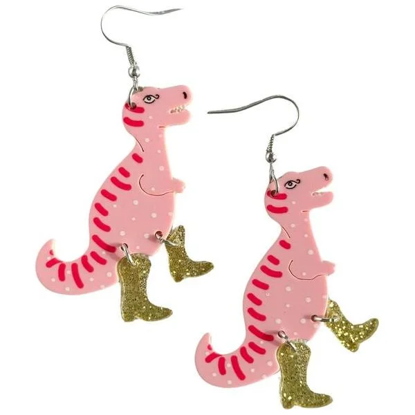 Drop Earrings for Engagement Party -Pop Cowgirl Dino Pink Earrings