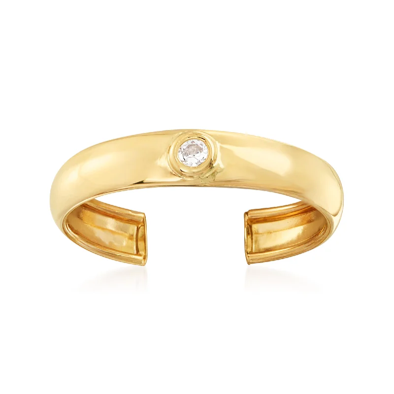 Platinum rings with sparkling sapphire center stones -Ross-Simons 14kt Yellow Gold Toe Ring With CZ Accent