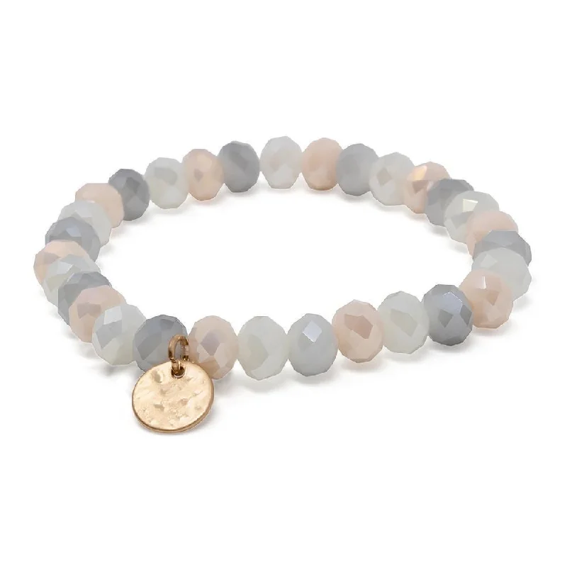 Bracelets with star sapphire for unique shine -Grey/Pink Glass Bead Bracelet with Disc Charm Gold Tone