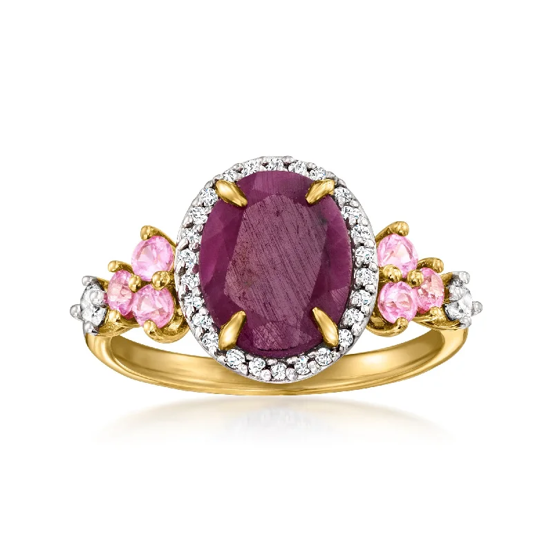 Rings with etched floral bands for detail -Ross-Simons Ruby and . Pink Sapphire Ring With . Diamonds in 18kt Gold Over Sterling