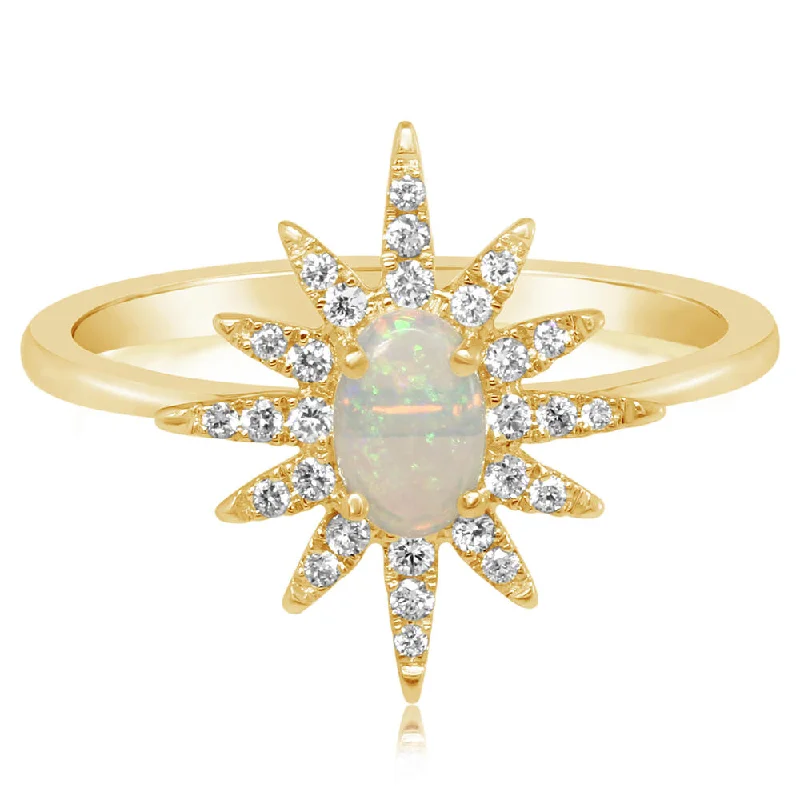 Platinum rings with sparkling sapphire center stones -14K Yellow Gold Australian Opal/Diamond Star Ring