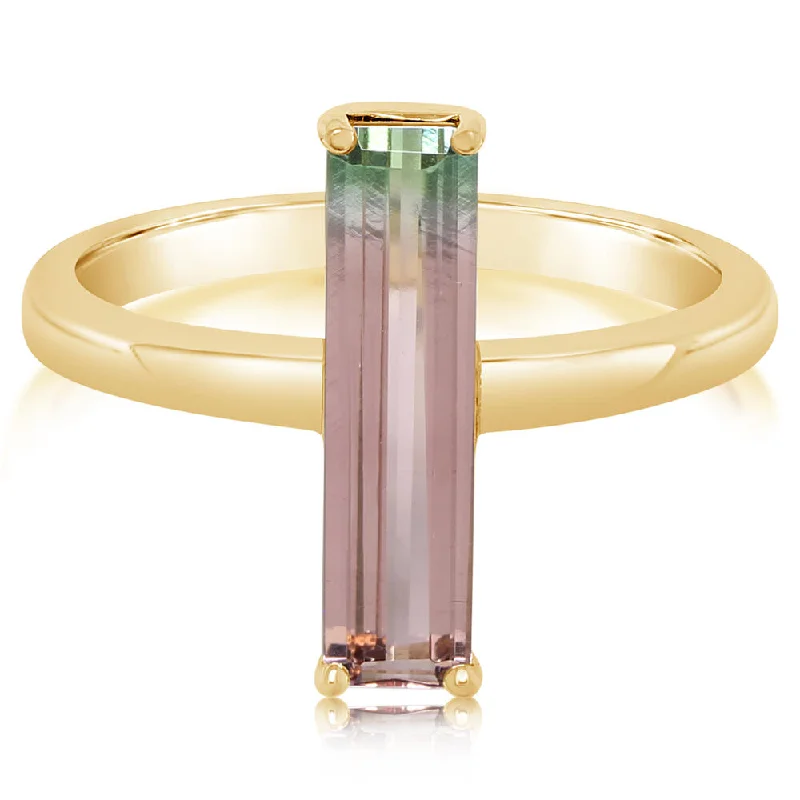 Rings with fluorite stones for rainbow shine -14K Yellow Gold Bi-Color Tourmaline Ring